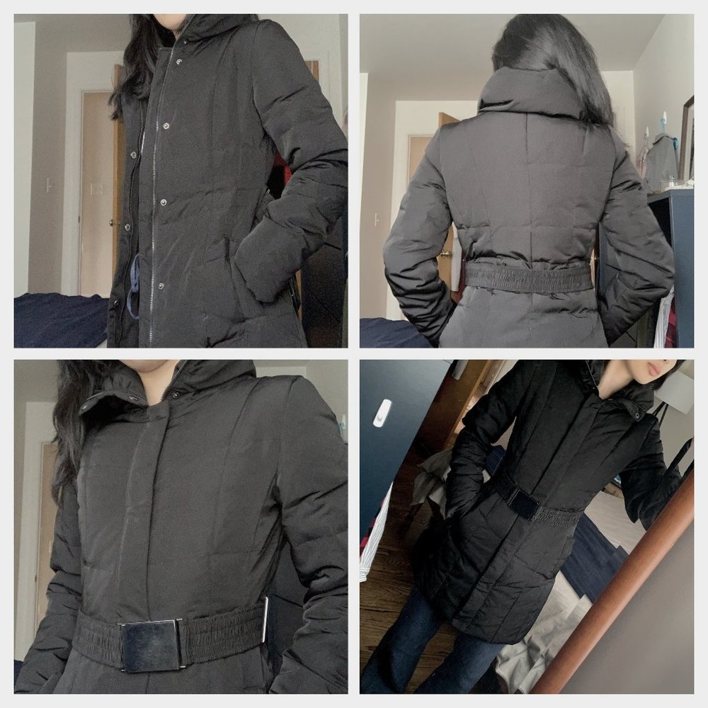 Zara Stylish Black Fitted Puffer Coat with Belt - Picture 4 of 11